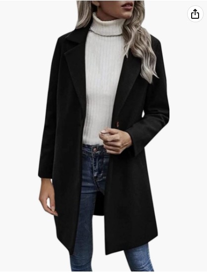 Women's Elegant Mid-Length Slim Fit Wool Blend Coat Windproof Trench Coat